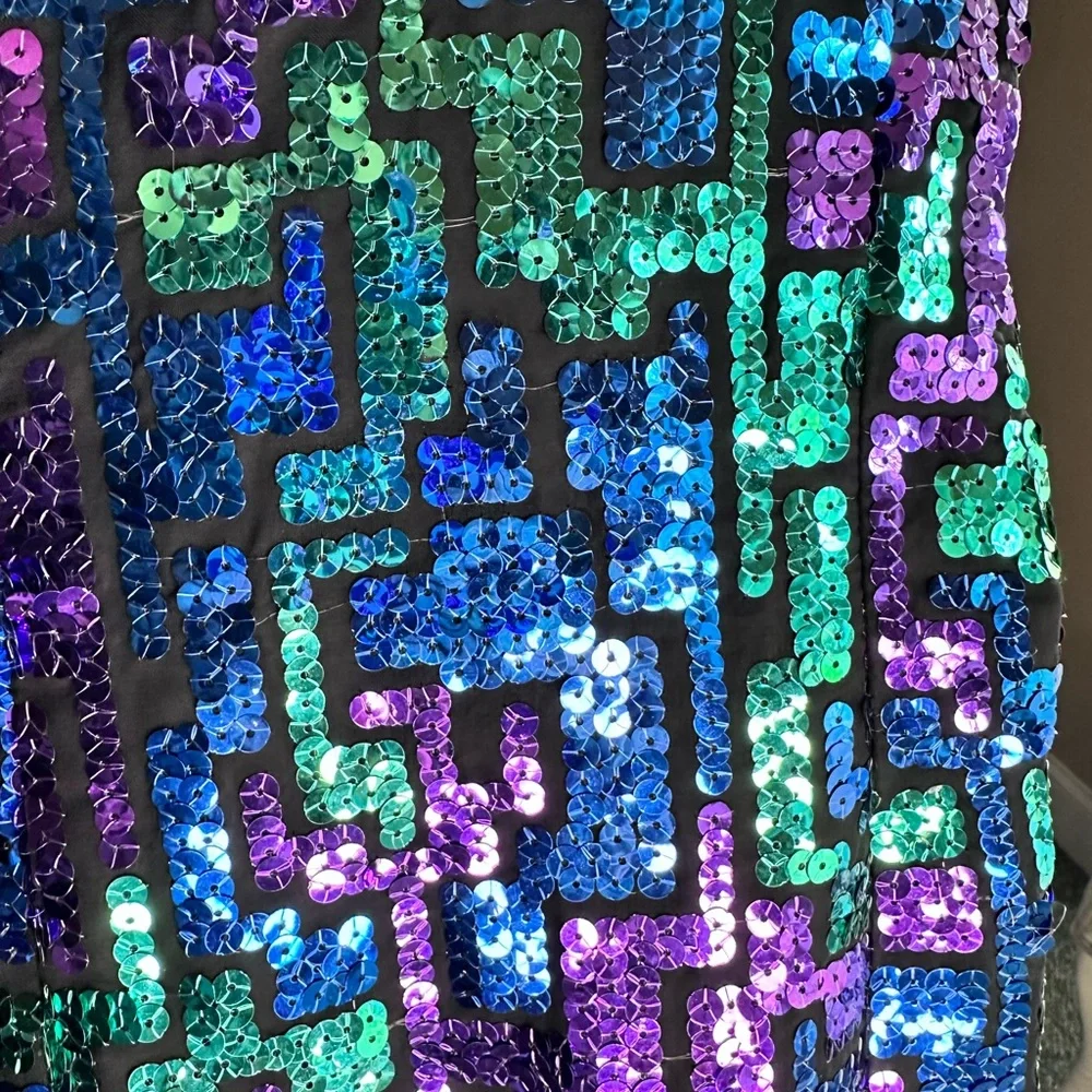 Backless Halter Sequin Dress in Iridescent Blue-Green-Purple - Picture 3 of 9
